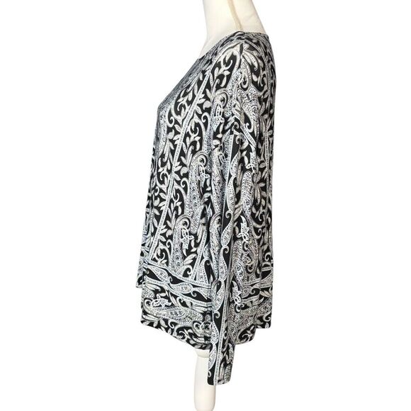 J Jill Wearever Top Size Large Paisley Long Sleeve White Pullover Artsy Classic - Picture 4 of 10